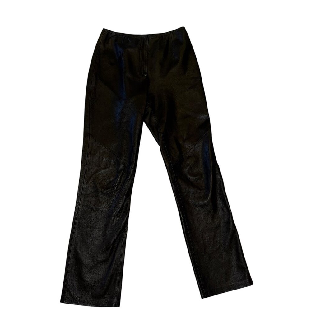Vintage Yvonne Marie Black Leather Pants | Flat Front | Straight Leg | Size 4 - Picture 2 of 10